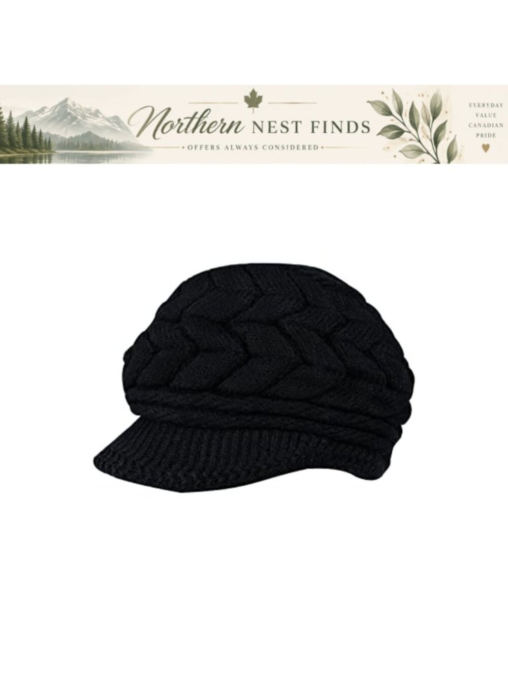 Women's Fleece Lined Knit Beanie with Brim Warm Winter Hat